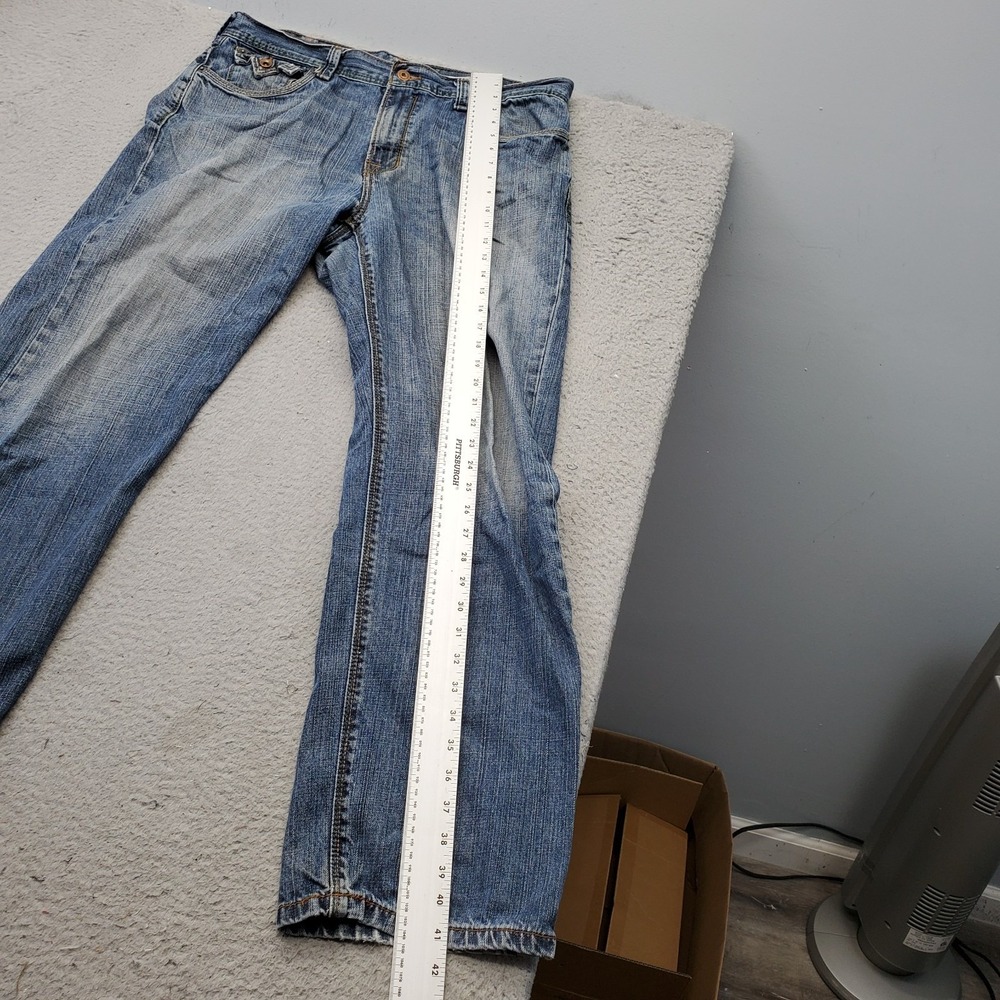 DKNY Straight Jeans Mens 36x32 Blue Denim Stretch Boho Faded‎ Contrast Stitch - Picture 4 of 10